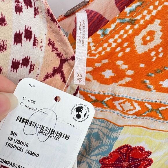 NWT Free People Tied To You Patchwork Boho Tank Top Sz XS Floral V-Neck Festival - Picture 9 of 11